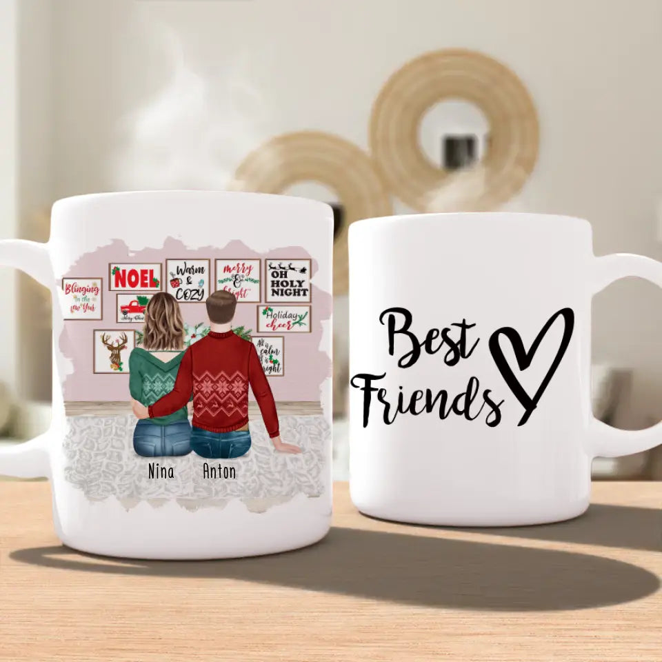 Personalisierte Tasse - Beste Freunde (1 Frau + 1 Mann) - Weihnachtstasse