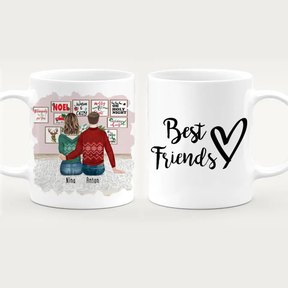 Personalisierte Tasse - Beste Freunde (1 Frau + 1 Mann) - Weihnachtstasse