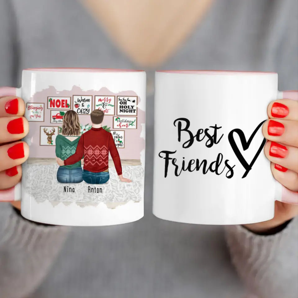 Personalisierte Tasse - Beste Freunde (1 Frau + 1 Mann) - Weihnachtstasse