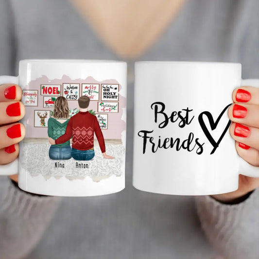 Personalisierte Tasse - Beste Freunde (1 Frau + 1 Mann) - Weihnachtstasse