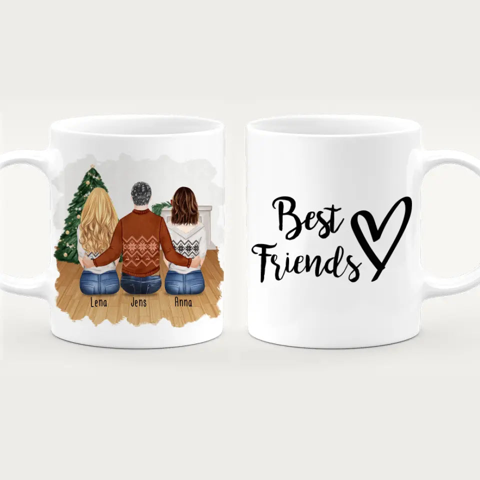 Personalisierte Tasse - Beste Freunde (2 Frauen + 1 Mann) - Weihnachtstasse