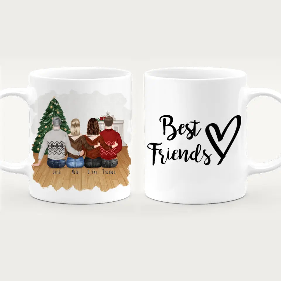 Personalisierte Tasse - Beste Freunde (2 Frauen + 2 Männer) - Weihnachtstasse