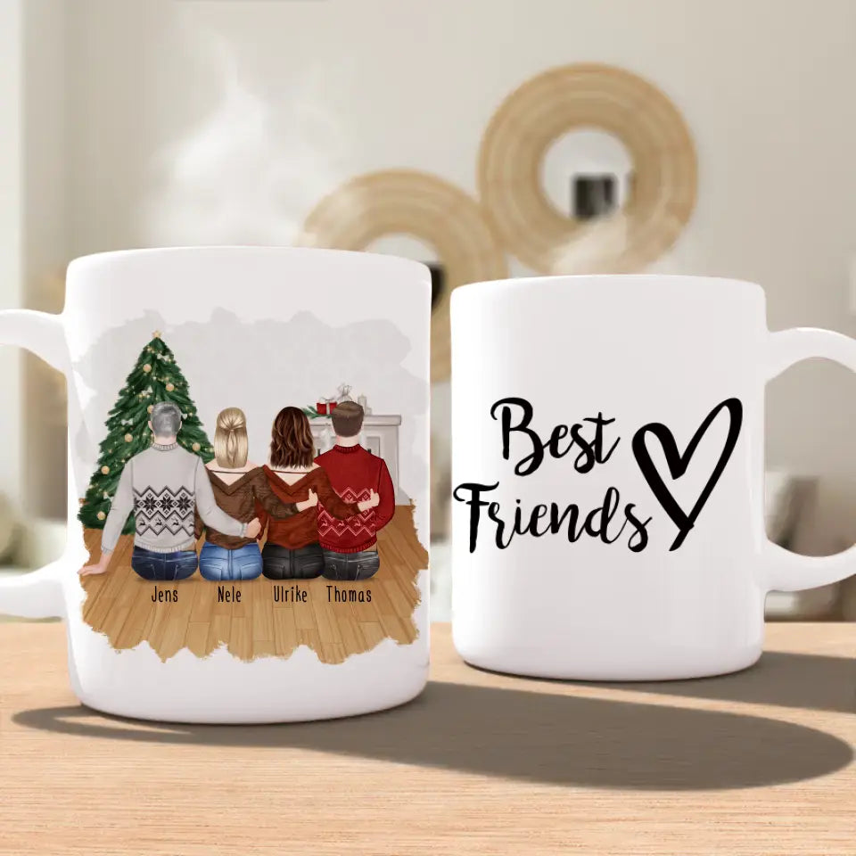 Personalisierte Tasse - Beste Freunde (2 Frauen + 2 Männer) - Weihnachtstasse