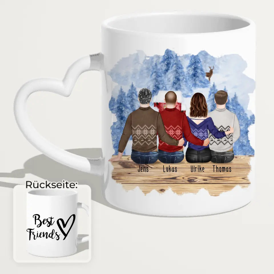 Personalisierte Tasse - Beste Freunde (1 Frau + 3 Männer) - Weihnachtstasse