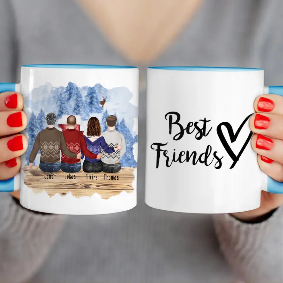 Personalisierte Tasse - Beste Freunde (1 Frau + 3 Männer) - Weihnachtstasse