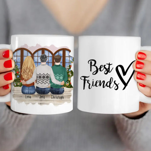 Personalisierte Tasse - Beste Freunde (1 Frau + 2 Männer) - Weihnachtstasse