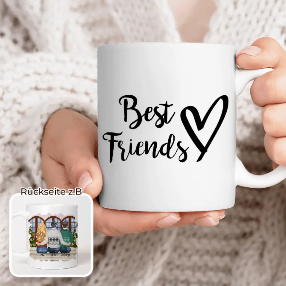 Personalisierte Tasse - Beste Freunde (1 Frau + 2 Männer) - Weihnachtstasse