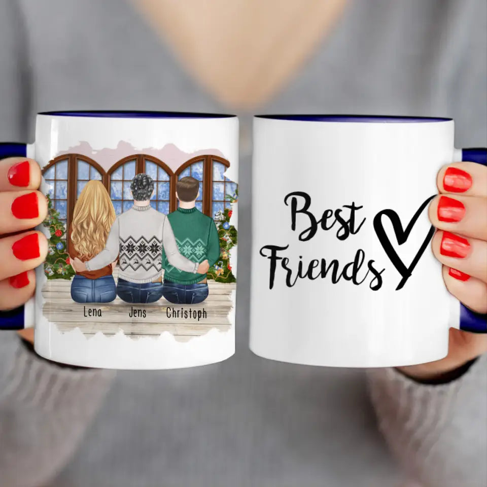 Personalisierte Tasse - Beste Freunde (1 Frau + 2 Männer) - Weihnachtstasse