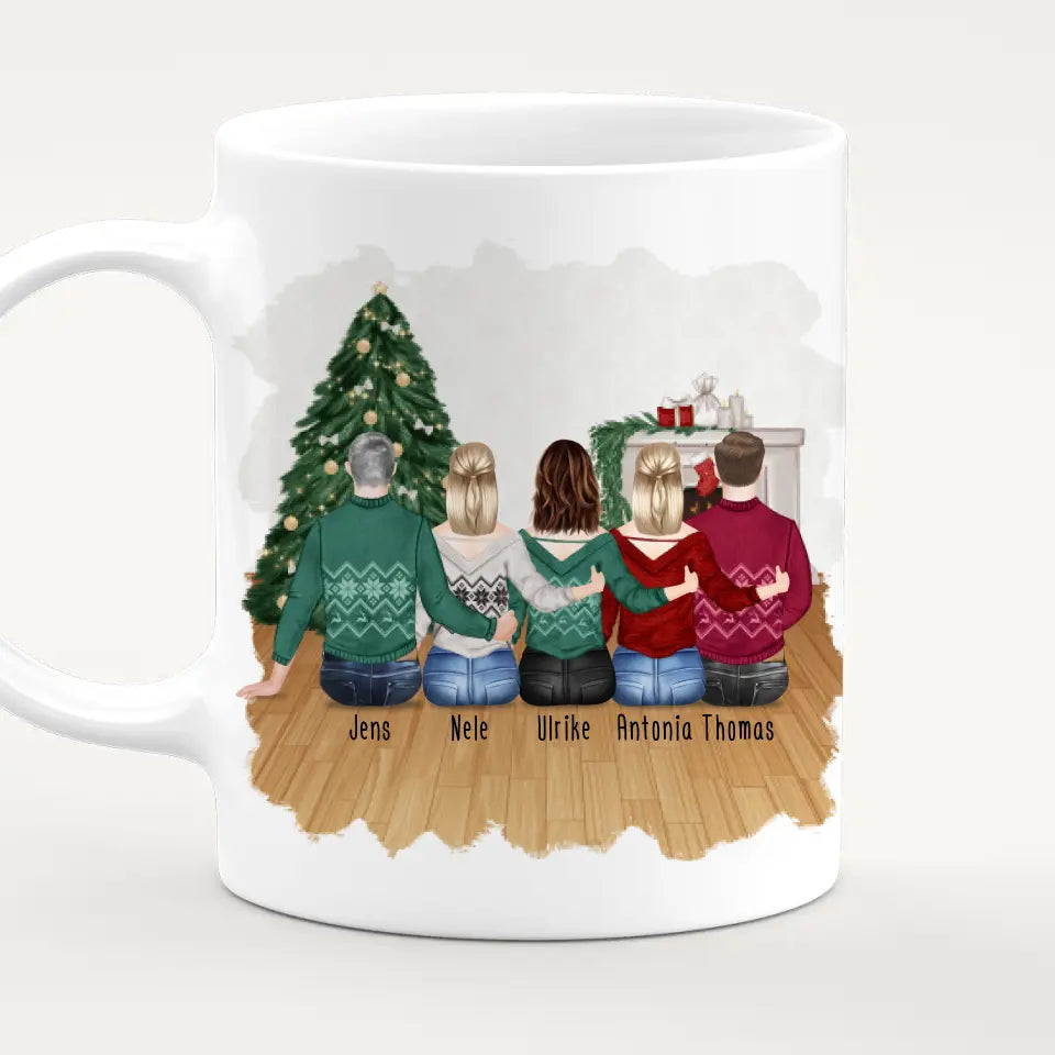Personalisierte Tasse mit Bruder/Schwester (3 Schwestern + 2 Brüder) - Weihnachtstasse