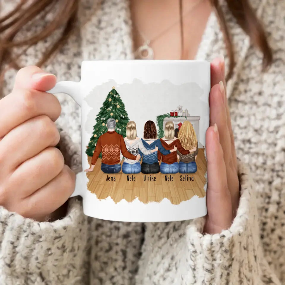 Personalisierte Tasse mit Bruder/Schwester (4 Schwestern + 1 Bruder) - Weihnachtstasse