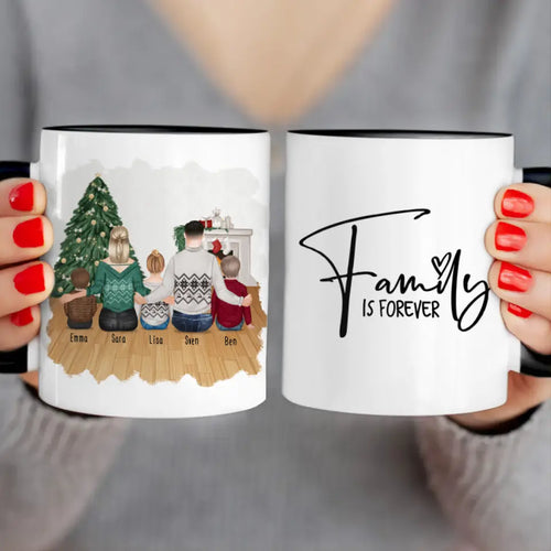 Personalisierte Tasse mit Familie (3 Kinder/Babys) - Weihnachtstasse