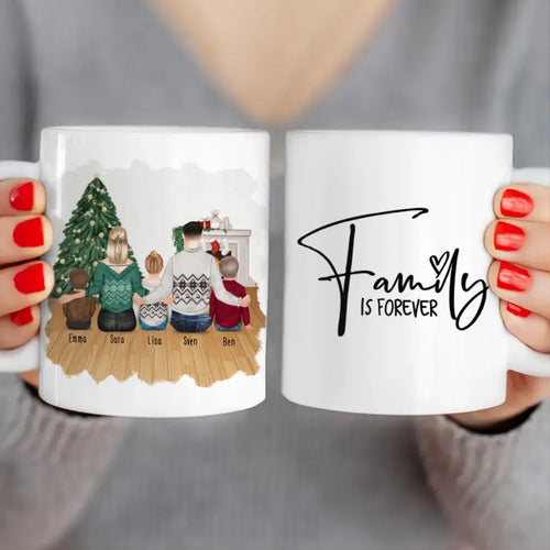 Personalisierte Tasse mit Familie (3 Kinder/Babys) - Weihnachtstasse