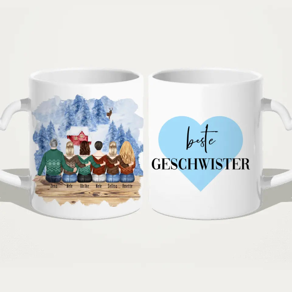 Personalisierte Tasse mit Bruder/Schwester (5 Schwestern + 1 Bruder) - Weihnachtstasse