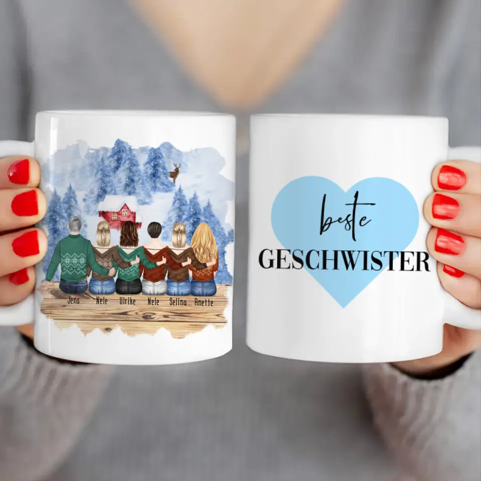 Personalisierte Tasse mit Bruder/Schwester (5 Schwestern + 1 Bruder) - Weihnachtstasse