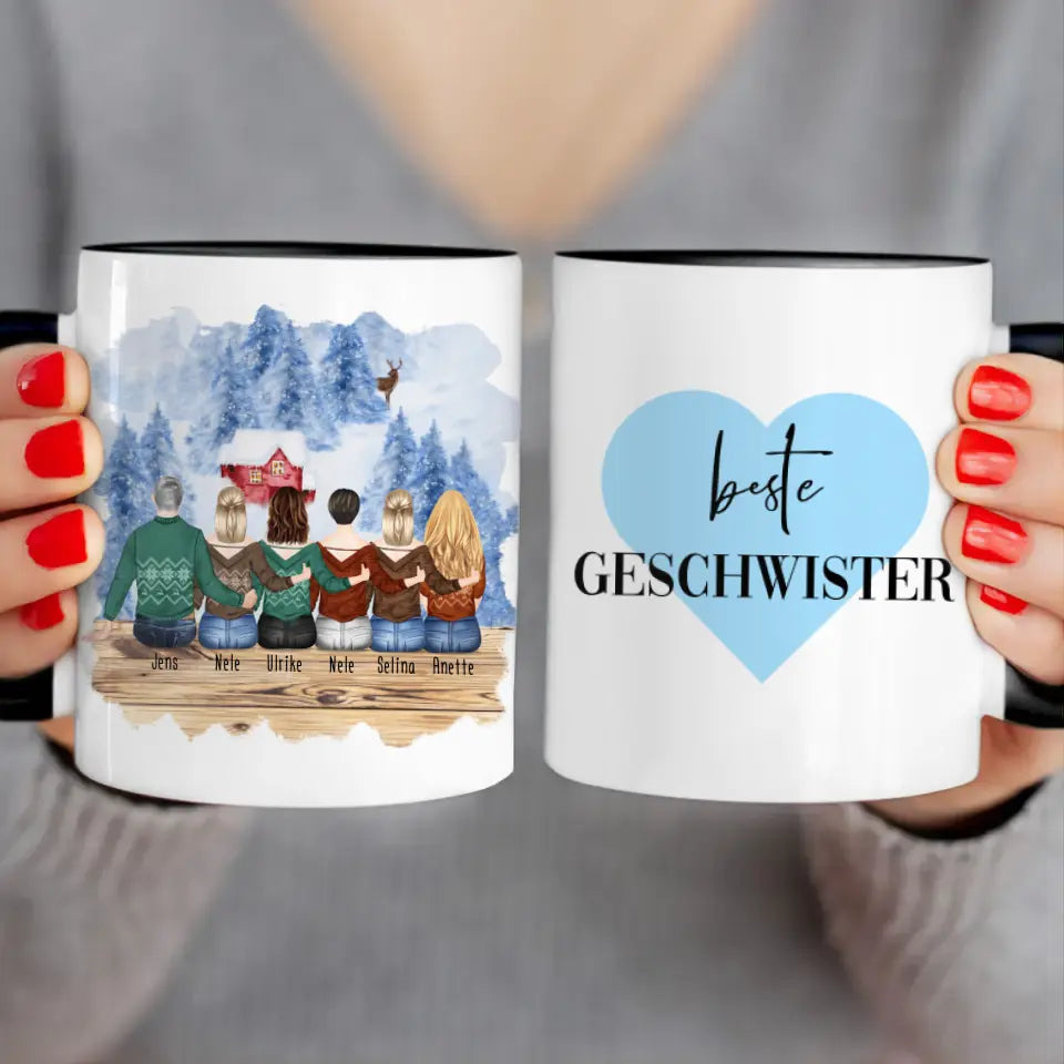 Personalisierte Tasse mit Bruder/Schwester (5 Schwestern + 1 Bruder) - Weihnachtstasse