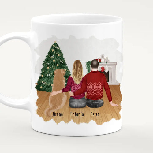 Personalisierte Tasse mit Pärchen und 1 Hund - Weihnachtstasse