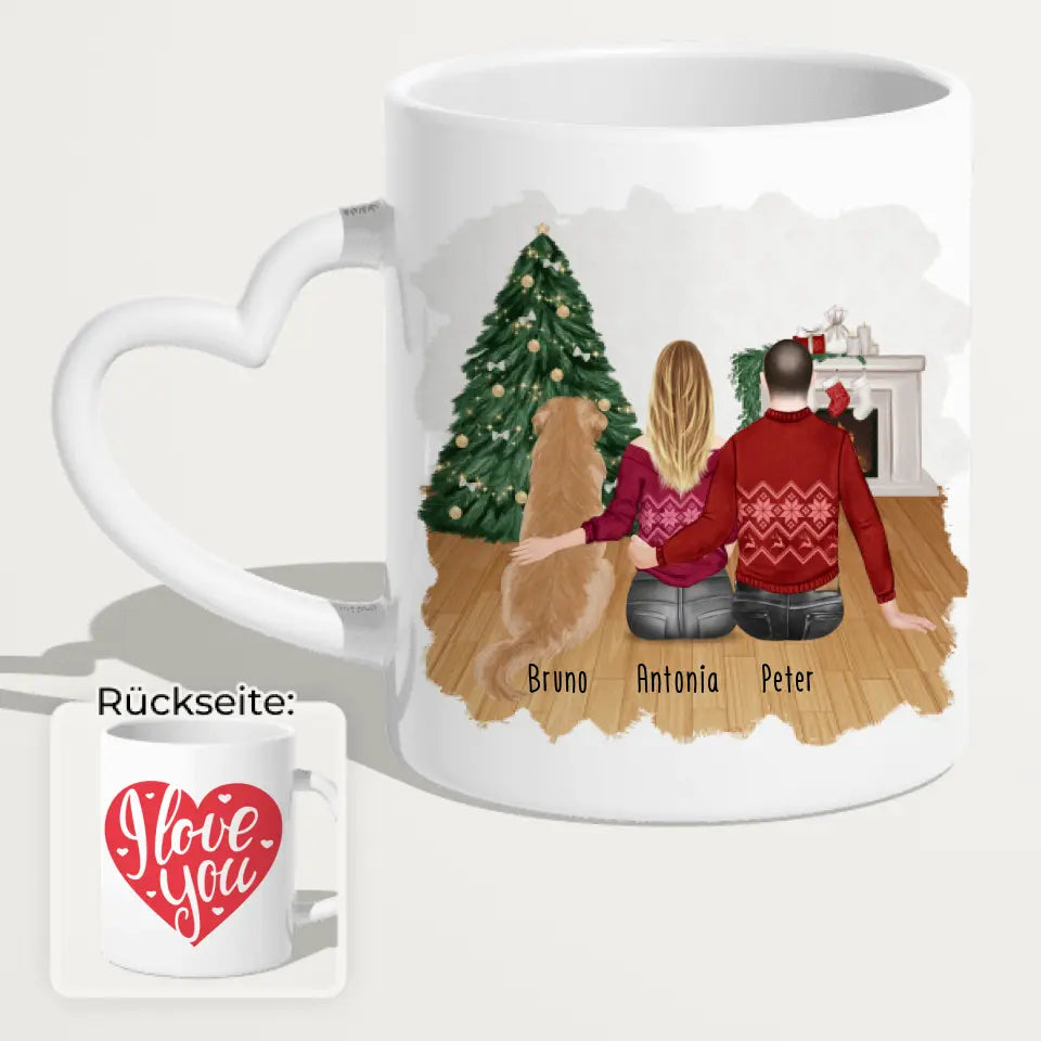 Personalisierte Tasse mit Pärchen und 1 Hund - Weihnachtstasse