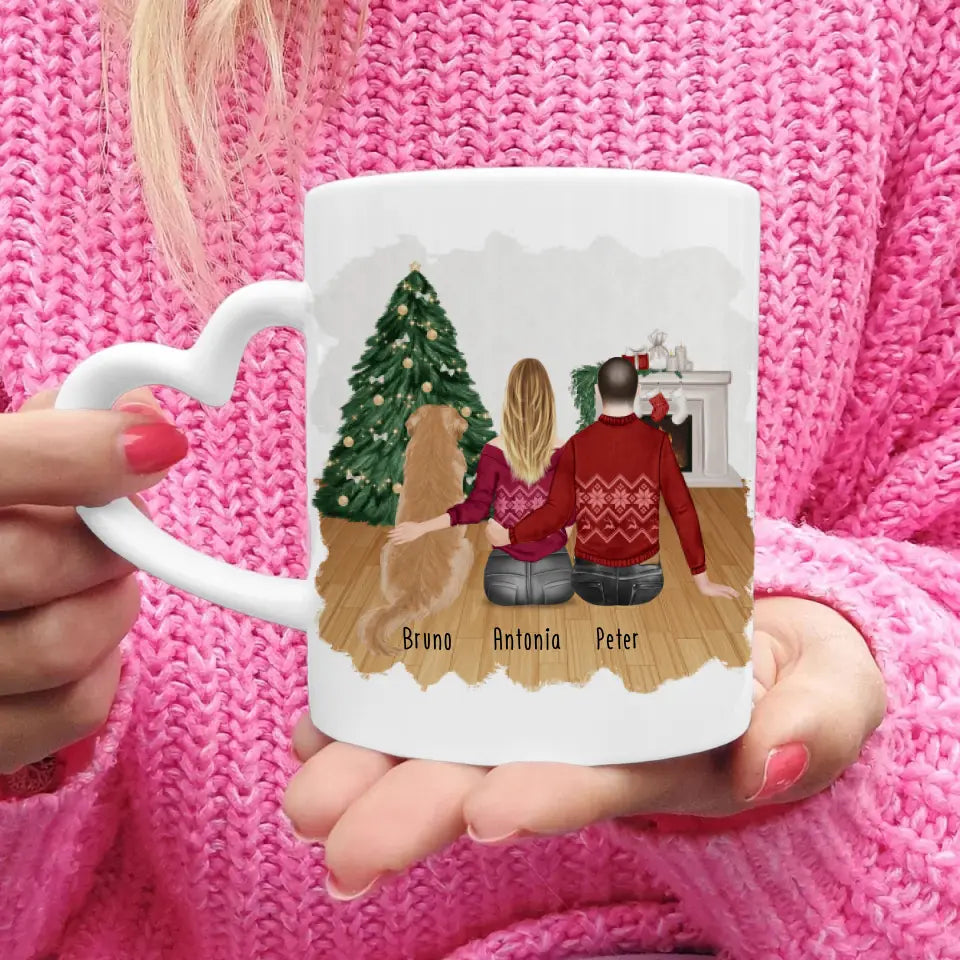 Personalisierte Tasse mit Pärchen und 1 Hund - Weihnachtstasse