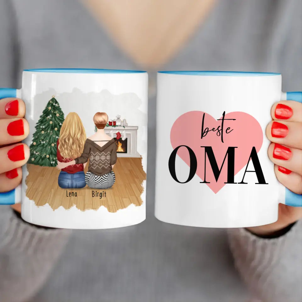 Personalisierte Tasse für Oma (1 Frau + 1 Oma) - Weihnachtstasse