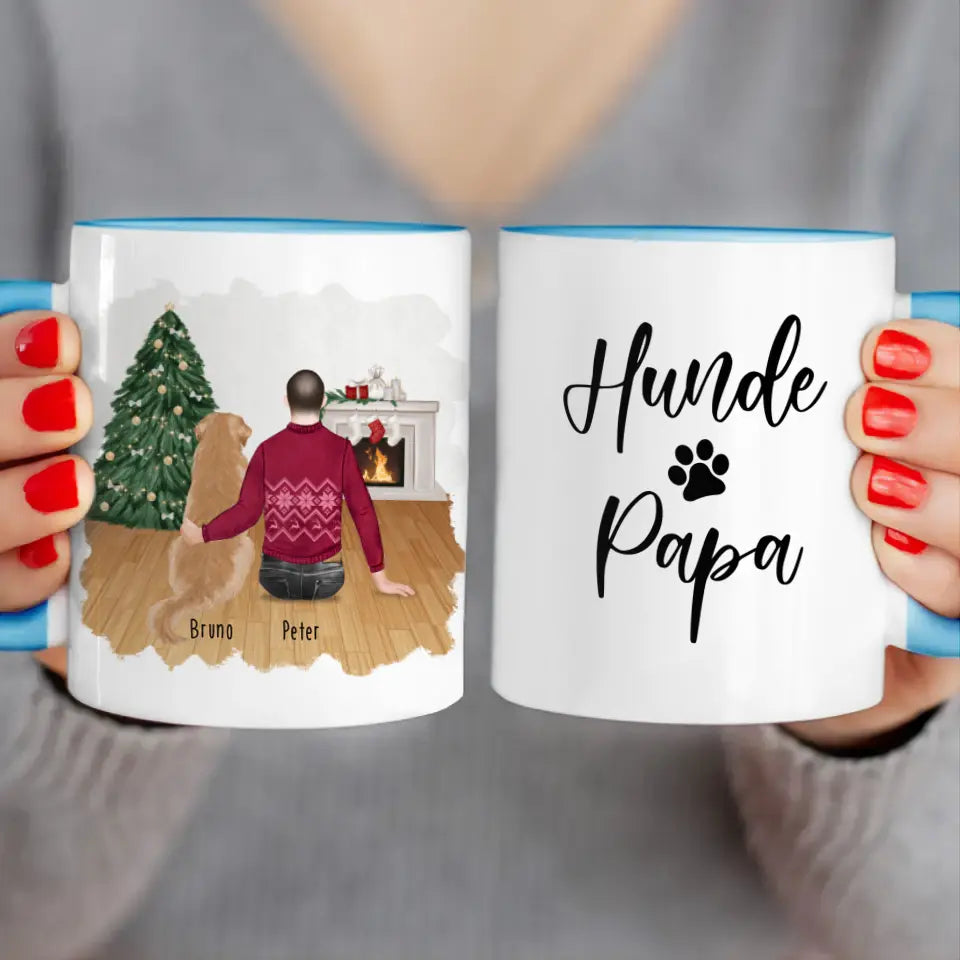 Personalisierte Tasse mit Hund und Mann (1 Hund + 1 Mann) - Weihnachtstasse