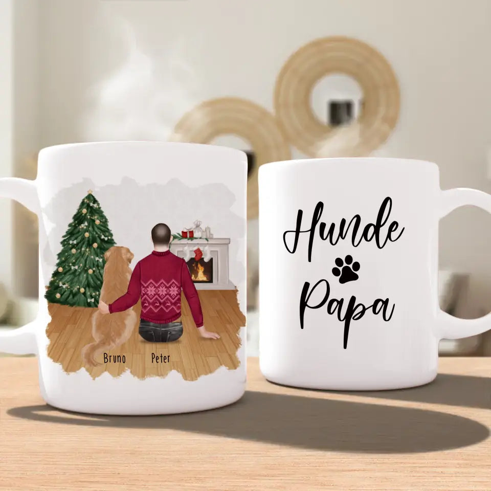 Personalisierte Tasse mit Hund und Mann (1 Hund + 1 Mann) - Weihnachtstasse