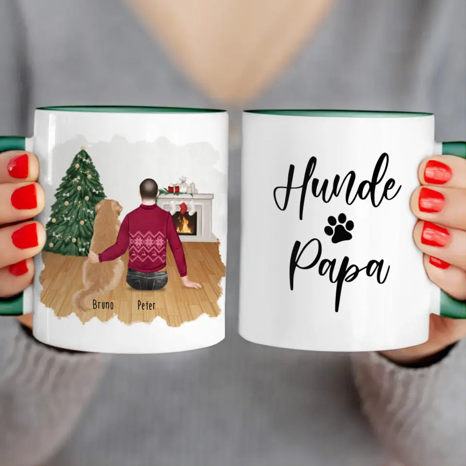 Personalisierte Tasse mit Hund und Mann (1 Hund + 1 Mann) - Weihnachtstasse