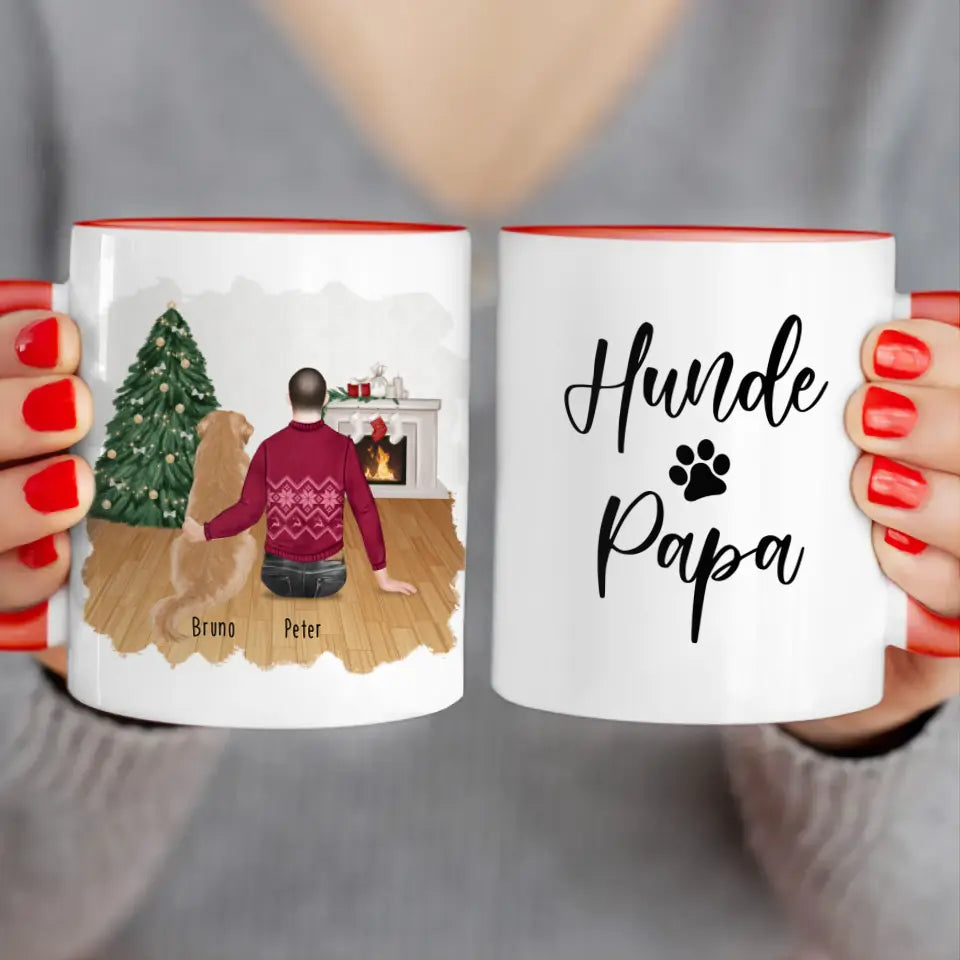 Personalisierte Tasse mit Hund und Mann (1 Hund + 1 Mann) - Weihnachtstasse