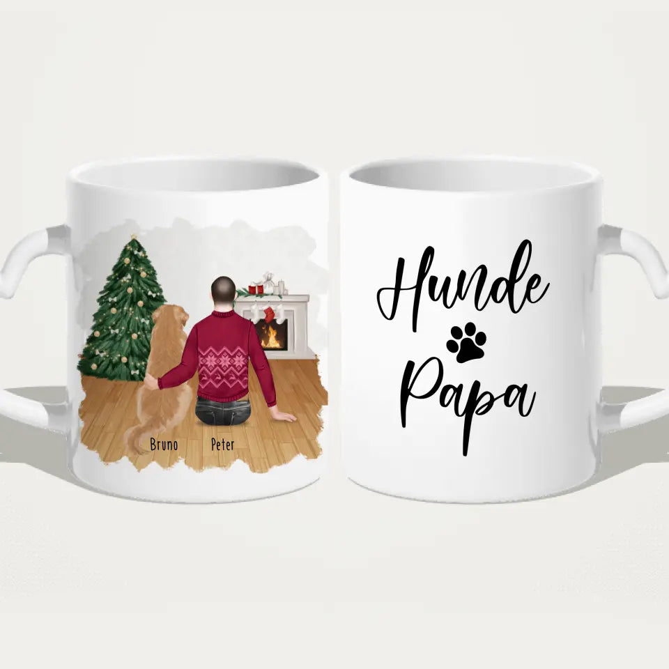 Personalisierte Tasse mit Hund und Mann (1 Hund + 1 Mann) - Weihnachtstasse