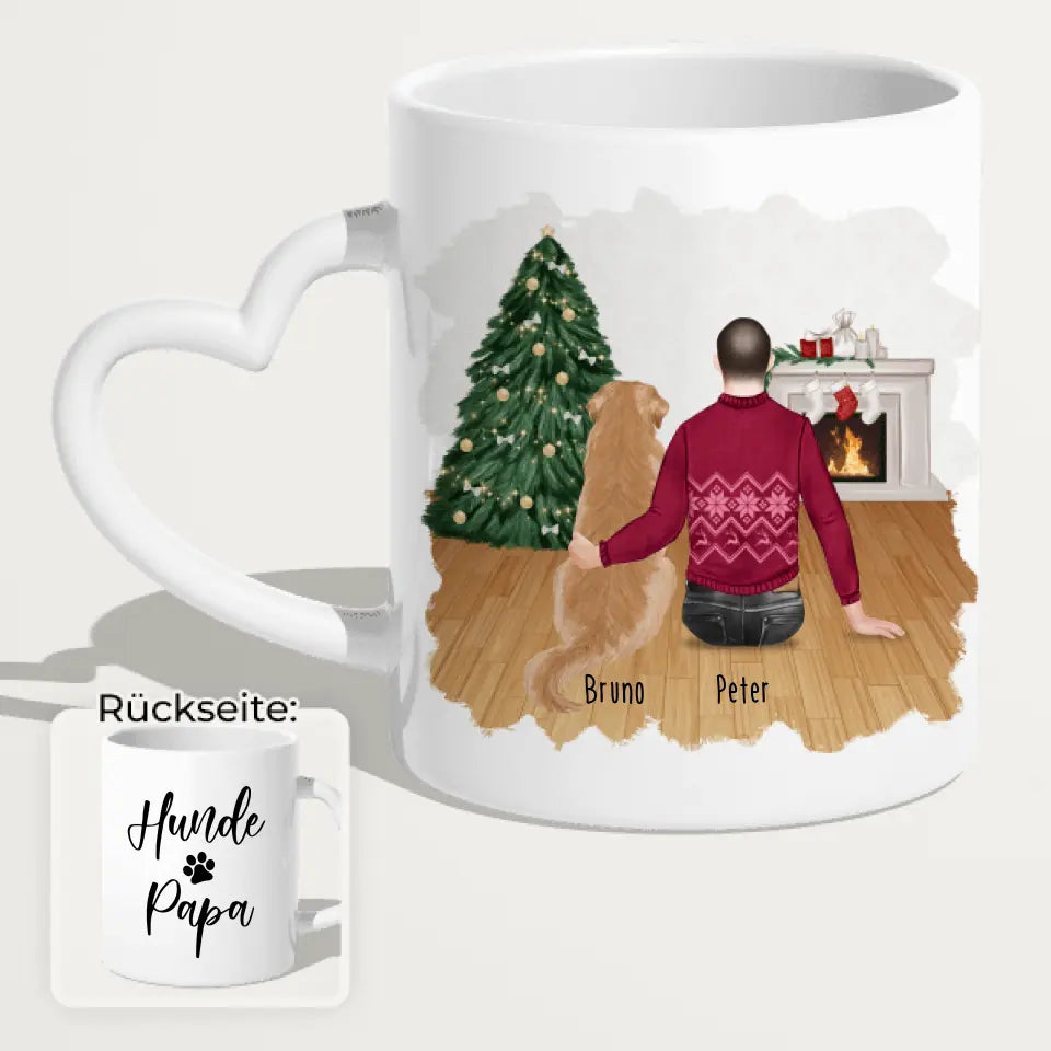 Personalisierte Tasse mit Hund und Mann (1 Hund + 1 Mann) - Weihnachtstasse