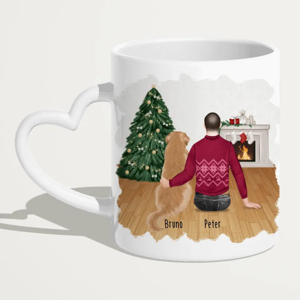 Personalisierte Tasse mit Hund und Mann (1 Hund + 1 Mann) - Weihnachtstasse