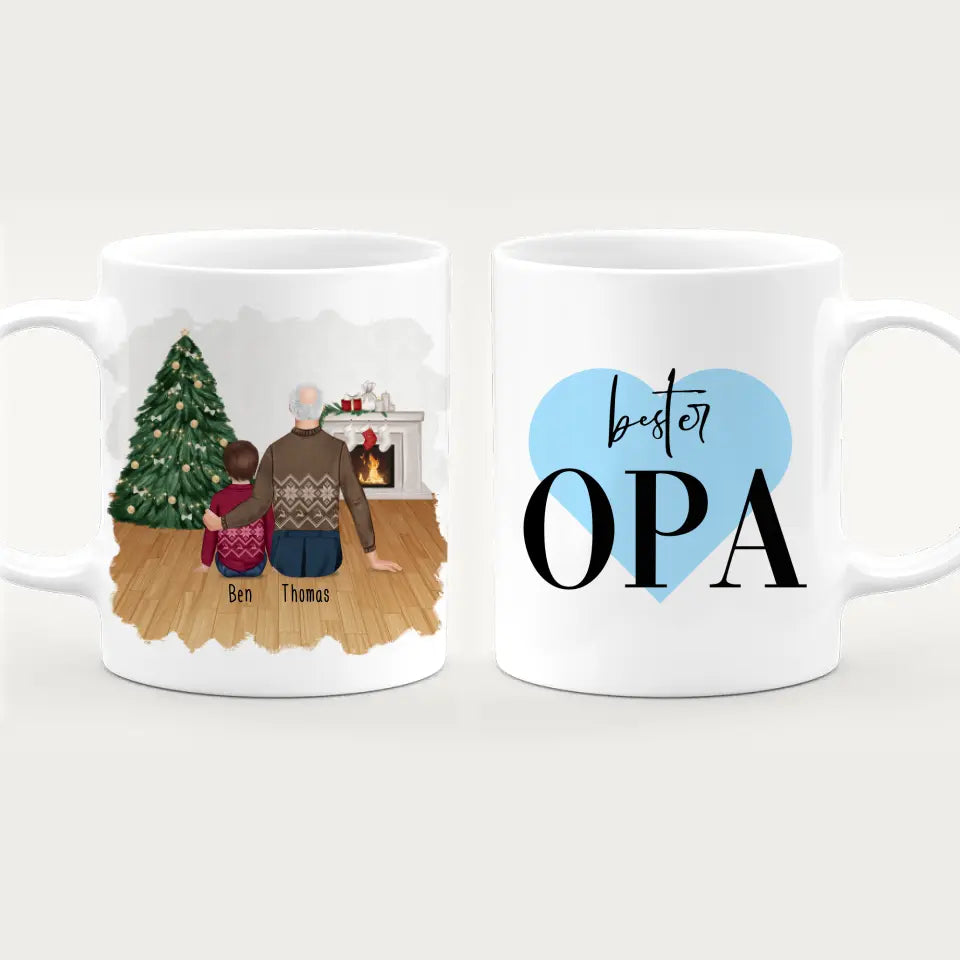 Personalisierte Tasse für Opa (1 Kind + 1 Opa) - Weihnachtstasse