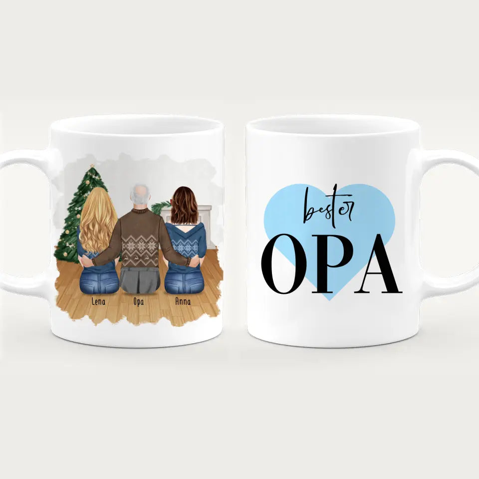 Personalisierte Tasse für Opa (2 Frauen + 1 Opa) - Weihnachtstasse