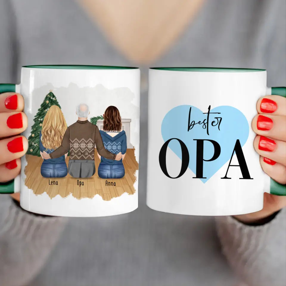 Personalisierte Tasse für Opa (2 Frauen + 1 Opa) - Weihnachtstasse