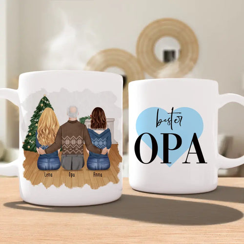 Personalisierte Tasse für Opa (2 Frauen + 1 Opa) - Weihnachtstasse