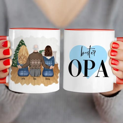 Personalisierte Tasse für Opa (2 Frauen + 1 Opa) - Weihnachtstasse