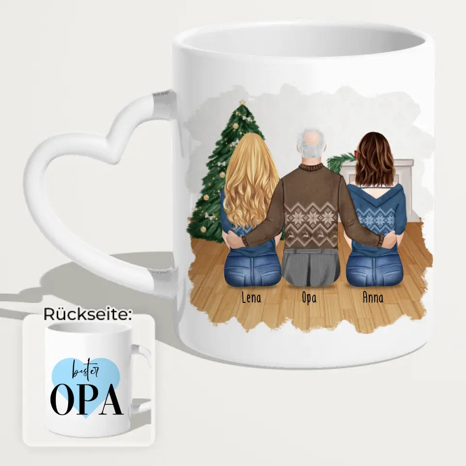 Personalisierte Tasse für Opa (2 Frauen + 1 Opa) - Weihnachtstasse