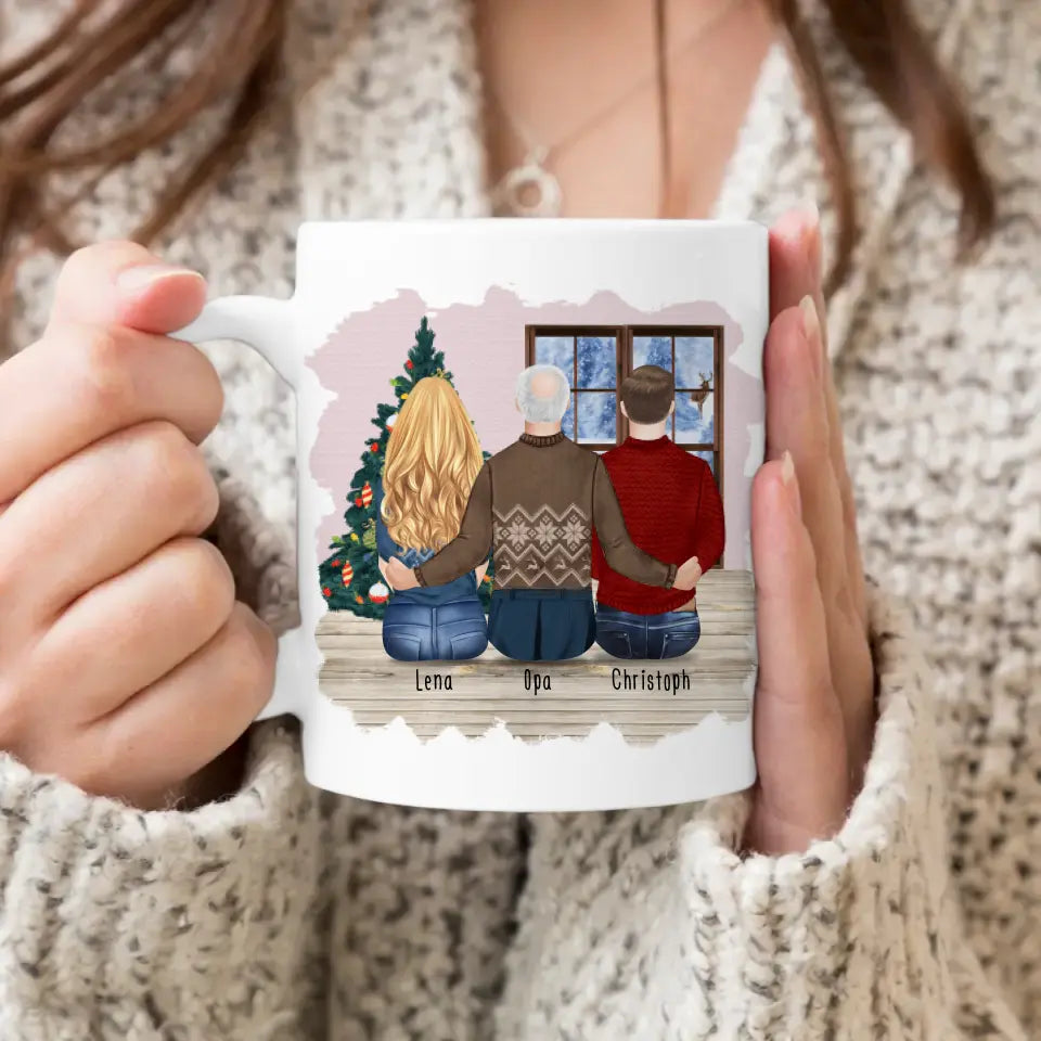 Personalisierte Tasse für Opa (1 Frau + 1 Mann + 1 Opa) - Weihnachtstasse