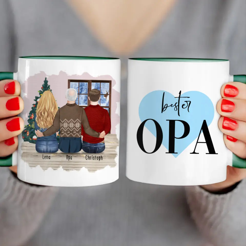 Personalisierte Tasse für Opa (1 Frau + 1 Mann + 1 Opa) - Weihnachtstasse