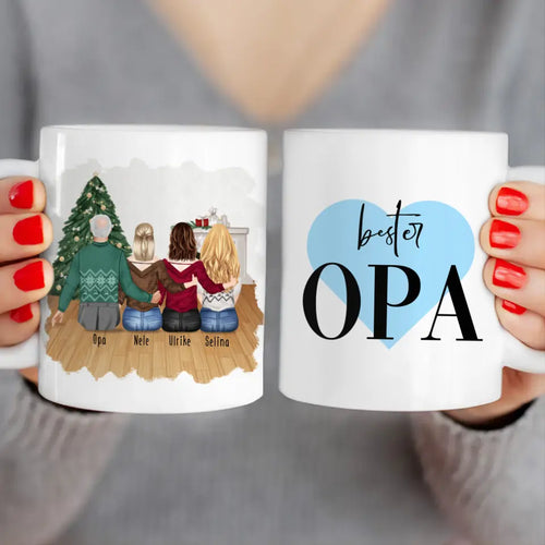 Personalisierte Tasse für Opa (3 Frauen + 1 Opa) - Weihnachtstasse