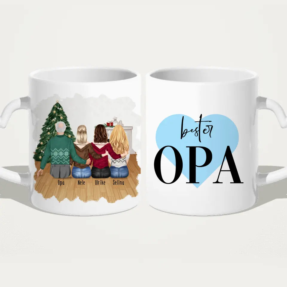 Personalisierte Tasse für Opa (3 Frauen + 1 Opa) - Weihnachtstasse