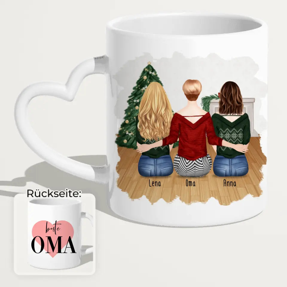 Personalisierte Tasse für Oma (2 Frauen + 1 Oma) - Weihnachtstasse