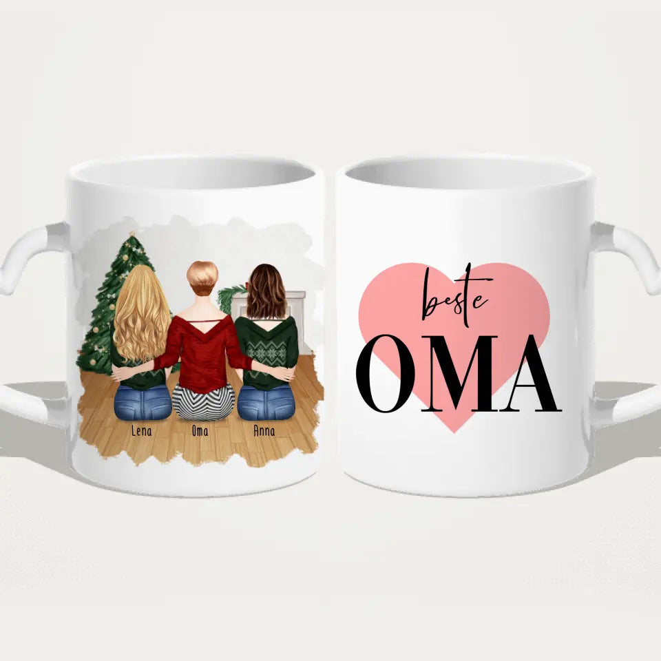 Personalisierte Tasse für Oma (2 Frauen + 1 Oma) - Weihnachtstasse