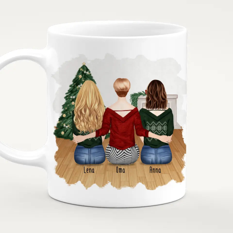 Personalisierte Tasse für Oma (2 Frauen + 1 Oma) - Weihnachtstasse