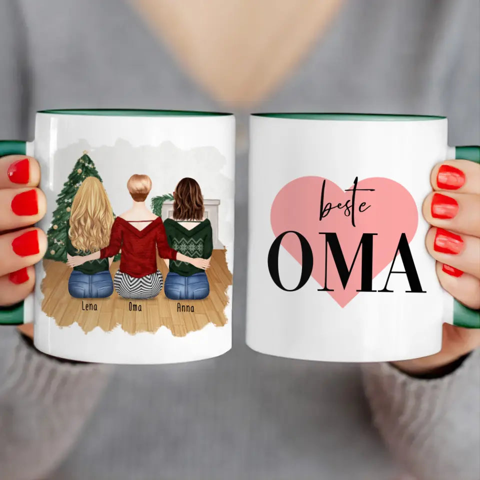 Personalisierte Tasse für Oma (2 Frauen + 1 Oma) - Weihnachtstasse