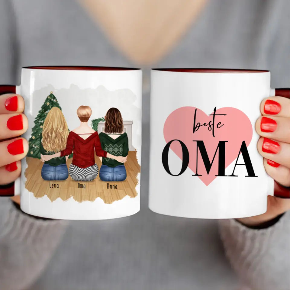 Personalisierte Tasse für Oma (2 Frauen + 1 Oma) - Weihnachtstasse