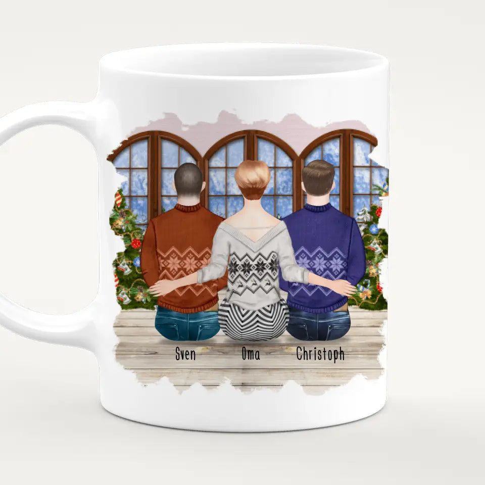 Personalisierte Tasse für Oma (2 Männer + 1 Oma) - Weihnachtstasse