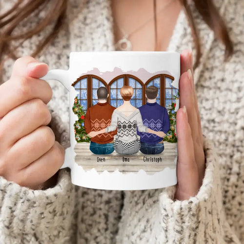 Personalisierte Tasse für Oma (2 Männer + 1 Oma) - Weihnachtstasse