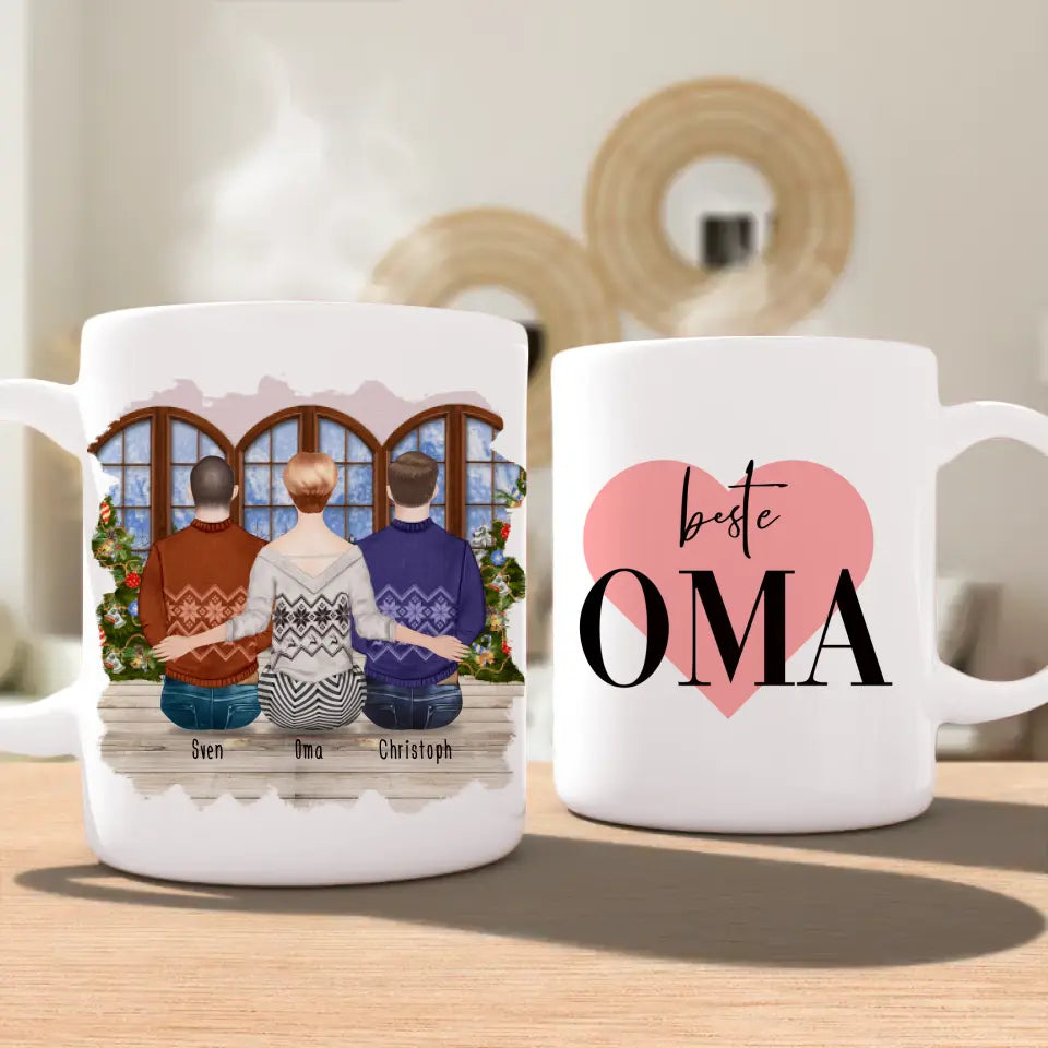 Personalisierte Tasse für Oma (2 Männer + 1 Oma) - Weihnachtstasse