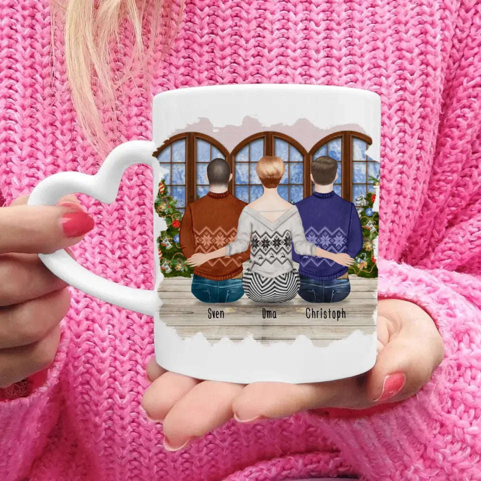 Personalisierte Tasse für Oma (2 Männer + 1 Oma) - Weihnachtstasse