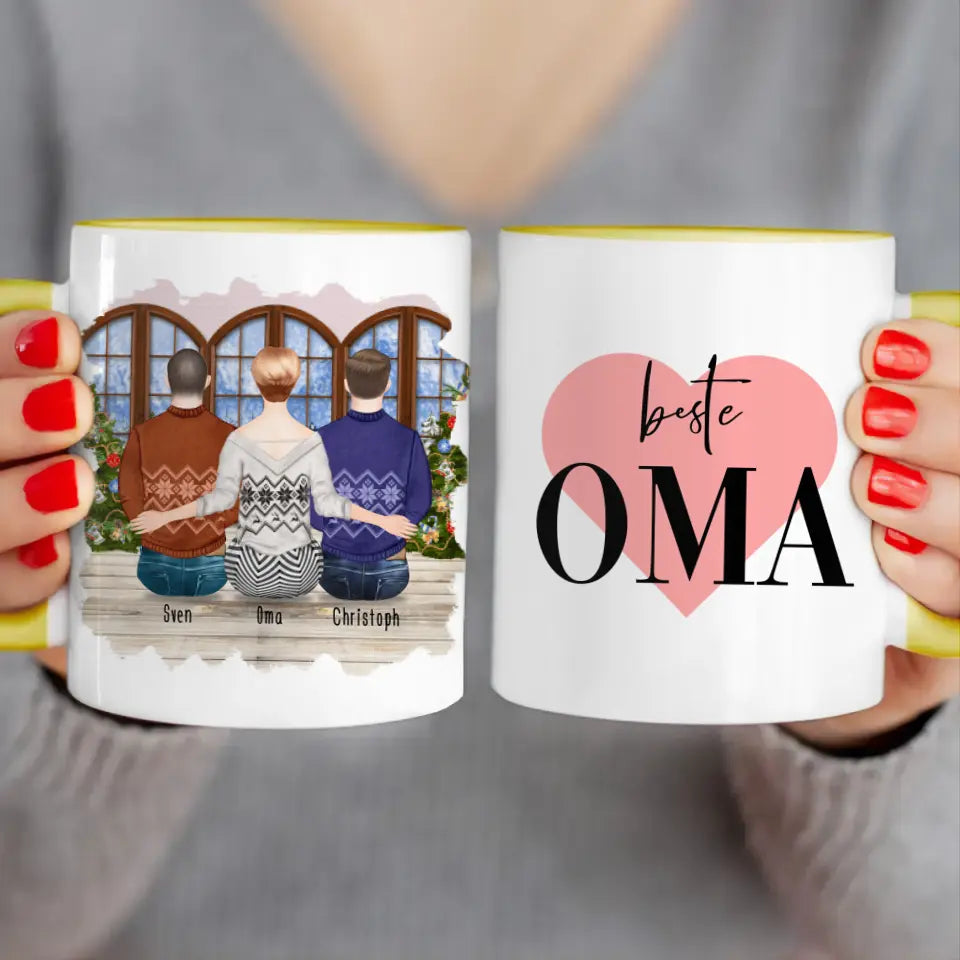 Personalisierte Tasse für Oma (2 Männer + 1 Oma) - Weihnachtstasse